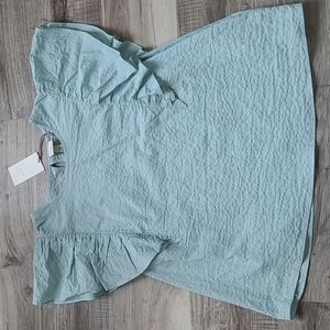 NWT aqua blue ruffle sleeve top